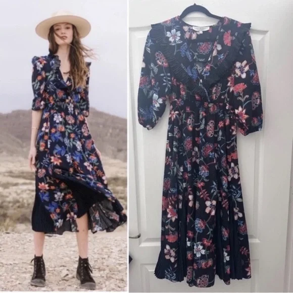 HUNTER BELL Navy Floral Maxi Dress S - Picture 2 of 8
